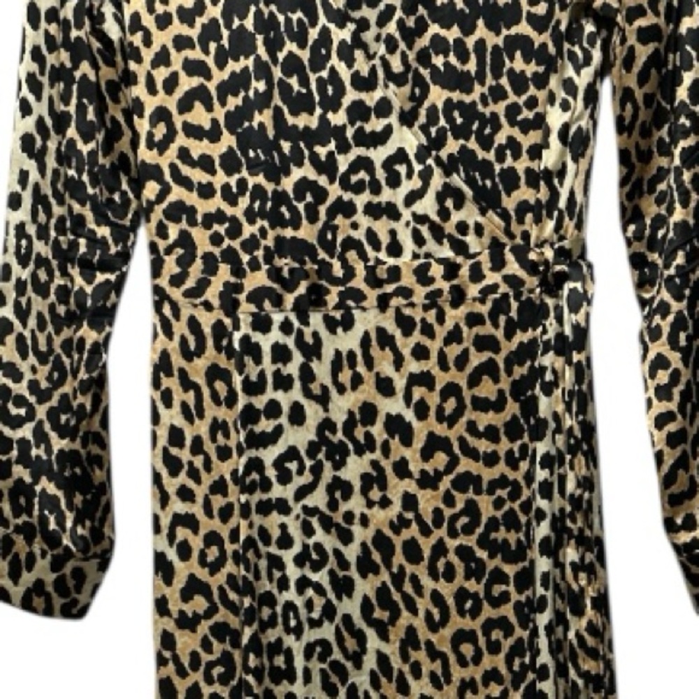 Ganni Silk Wrap Dress Leopard Print Long Sleeve Mob Wife Luxury Sz 38 = US 6 - Picture 6 of 14